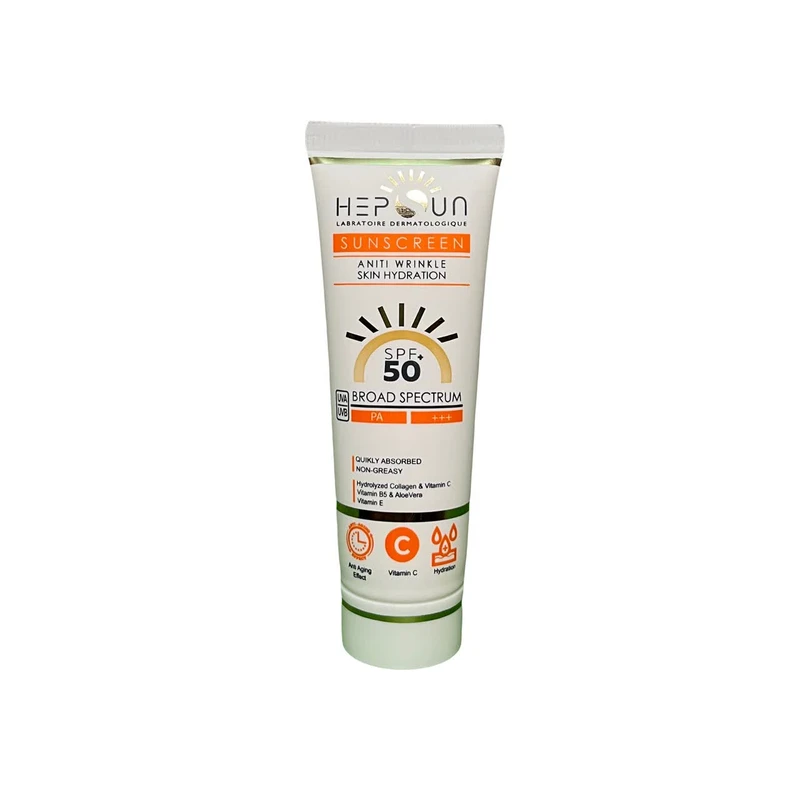 کرم ضد آفتاب ضدچروک بی رنگ SPF 50 هپسان 50 میلی لیتر